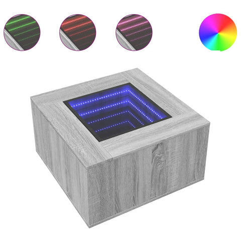 vidaXL Coffee Table with LED Grey Sonoma 60x60x40 cm Engineered Wood