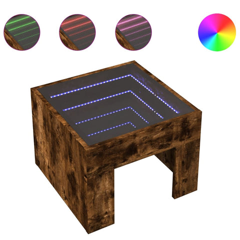 vidaXL Coffee Table with Infinity LED Smoked Oak 40x40x30 cm