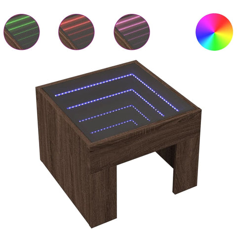 vidaXL Coffee Table with Infinity LED Brown Oak 40x40x30 cm