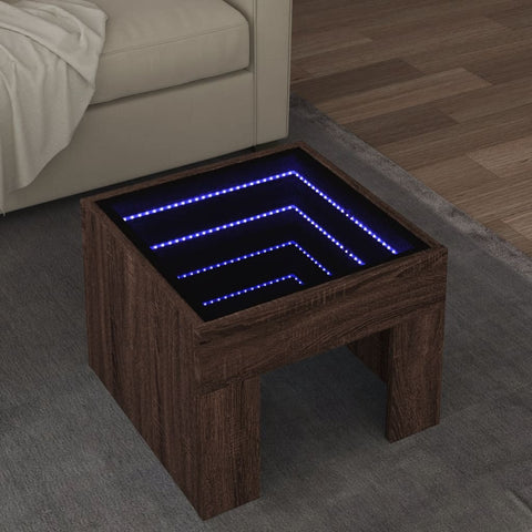 vidaXL Coffee Table with Infinity LED Brown Oak 40x40x30 cm