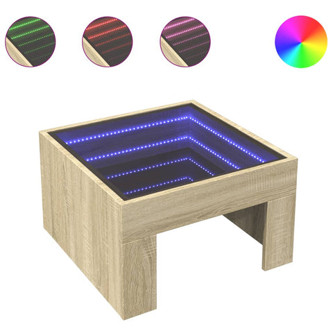 vidaXL Coffee Table with Infinity LED Sonoma Oak 50x50x30 cm