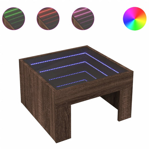 vidaXL Coffee Table with Infinity LED Brown Oak 50x50x30 cm