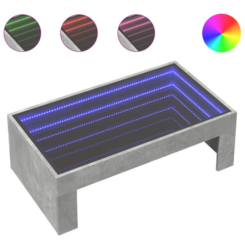 vidaXL Coffee Table with Infinity LED Concrete Grey 90x50x30 cm