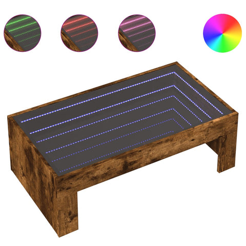 vidaXL Coffee Table with Infinity LED Smoked Oak 90x50x30 cm