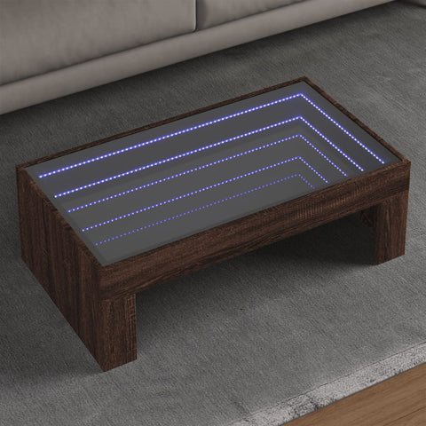 vidaXL Coffee Table with Infinity LED Brown Oak 90x50x30 cm