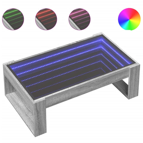 vidaXL Coffee Table with Infinity LED Grey Sonoma 90x53x30 cm