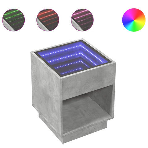 vidaXL Coffee Table with Infinity LED Concrete Grey 40x40x50 cm