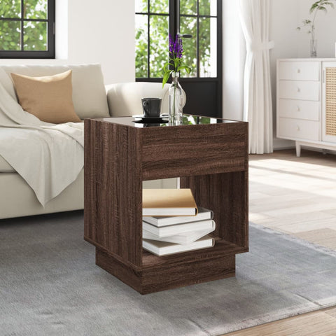 vidaXL Coffee Table with Infinity LED Brown Oak 40x40x50 cm