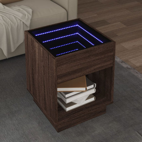vidaXL Coffee Table with Infinity LED Brown Oak 40x40x50 cm