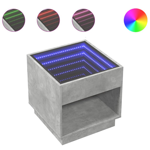 vidaXL Coffee Table with Infinity LED Concrete Grey 50x50x50 cm