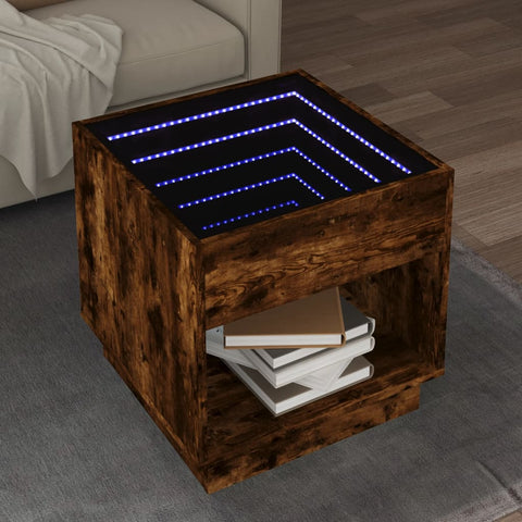 vidaXL Coffee Table with Infinity LED Smoked Oak 50x50x50 cm