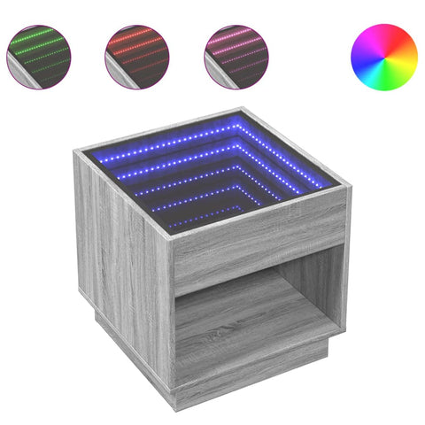 vidaXL Coffee Table with Infinity LED Grey Sonoma 50x50x50 cm
