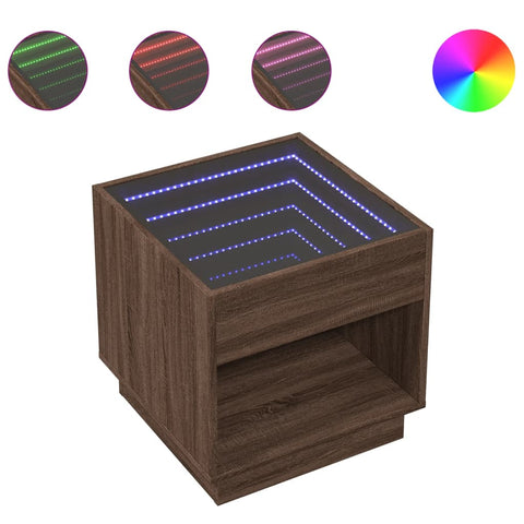 vidaXL Coffee Table with Infinity LED Brown Oak 50x50x50 cm