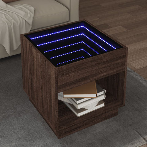 vidaXL Coffee Table with Infinity LED Brown Oak 50x50x50 cm