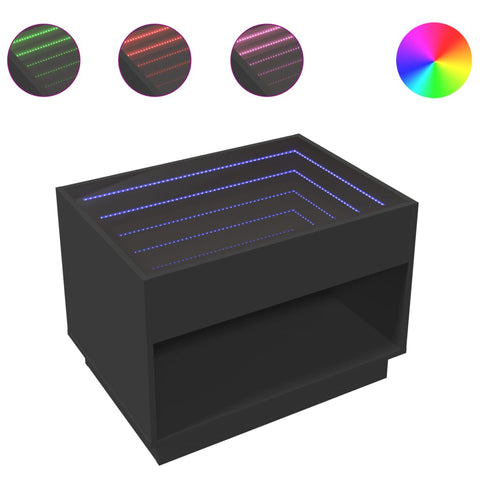 vidaXL Coffee Table with Infinity LED Black 70x50x50 cm