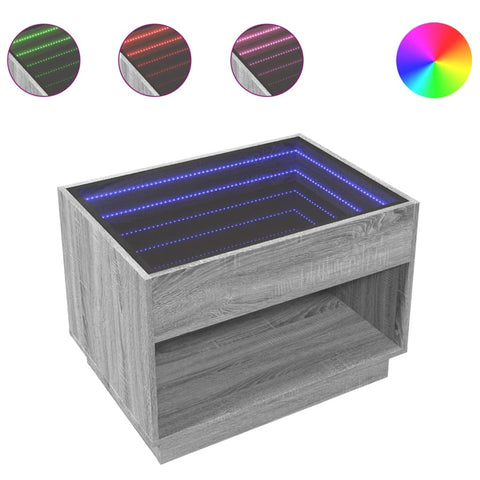 vidaXL Coffee Table with Infinity LED Grey Sonoma 70x50x50 cm