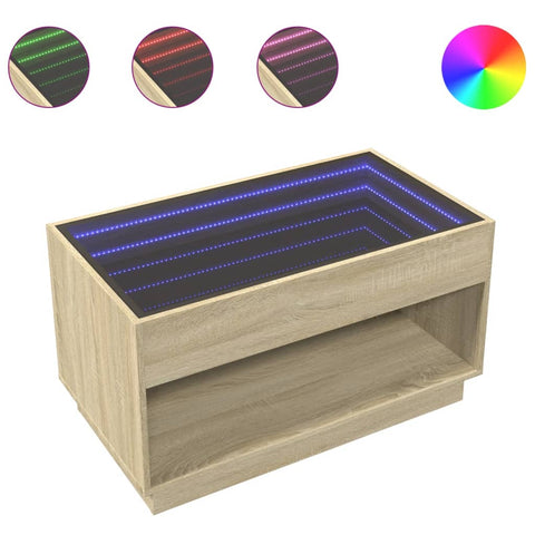 vidaXL Coffee Table with Infinity LED Sonoma Oak 90x50x50 cm