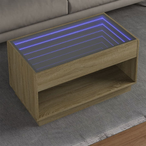 vidaXL Coffee Table with Infinity LED Sonoma Oak 90x50x50 cm