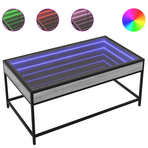 vidaXL Coffee Table with Infinity LED Grey Sonoma 90x50x41 cm