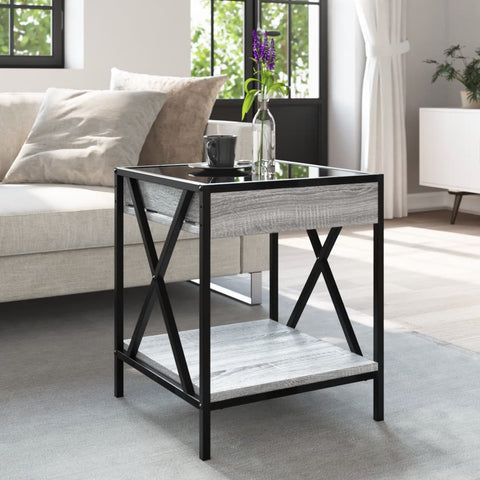 vidaXL Coffee Table with Infinity LED Grey Sonoma 40x40x49 cm