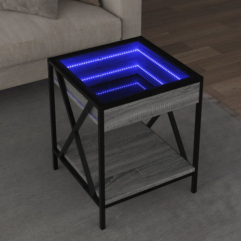 vidaXL Coffee Table with Infinity LED Grey Sonoma 40x40x49 cm