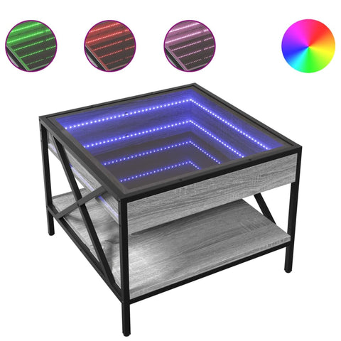 vidaXL Coffee Table with Infinity LED Grey Sonoma 50x50x38 cm
