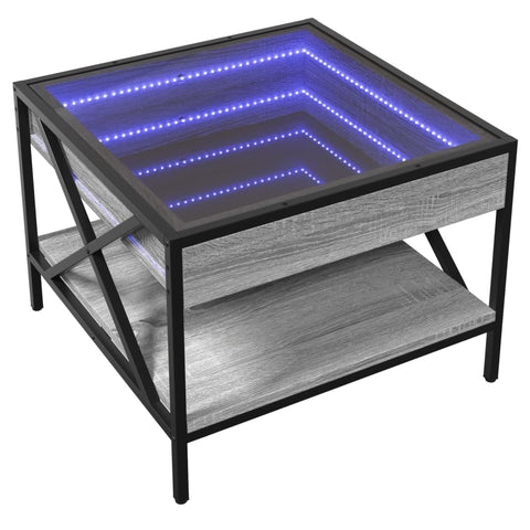 vidaXL Coffee Table with Infinity LED Grey Sonoma 50x50x38 cm