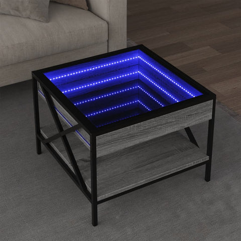 vidaXL Coffee Table with Infinity LED Grey Sonoma 50x50x38 cm