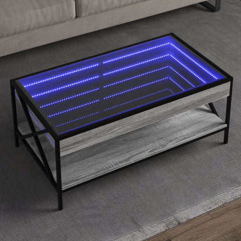 vidaXL Coffee Table with Infinity LED Grey Sonoma 90x50x38 cm
