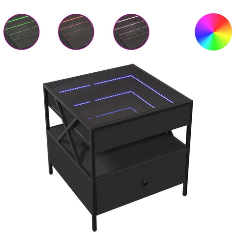 vidaXL Coffee Table with Infinity LED Black 50x50x51 cm