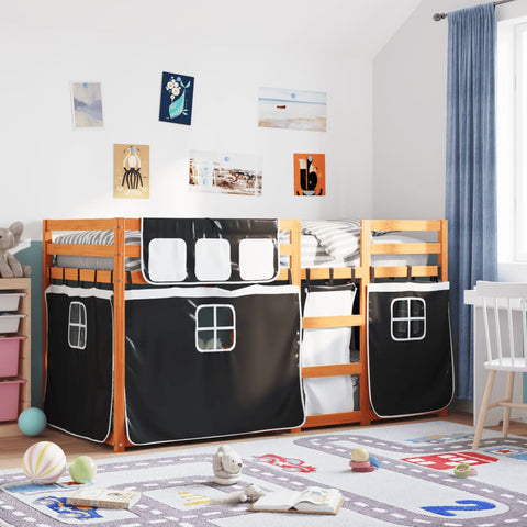 vidaXL Bunk Bed without Mattress White&Black 75x190 cm Small Single Solid Wood Pine