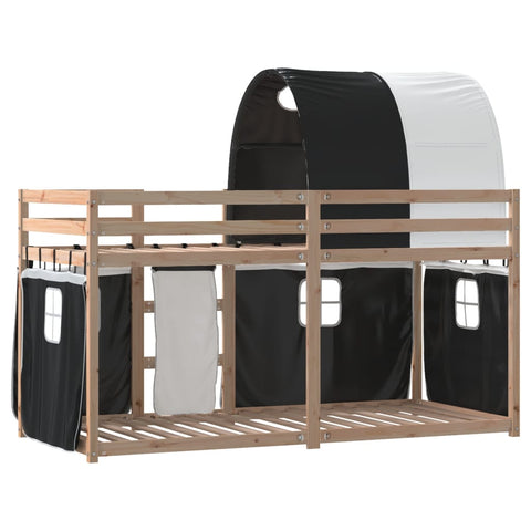 vidaXL Bunk Bed without Mattress White&Black 75x190 cm Small Single Solid Wood Pine