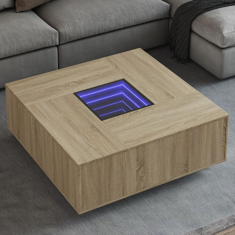 vidaXL Coffee Table with Infinity LED Sonoma Oak 100x100x40 cm