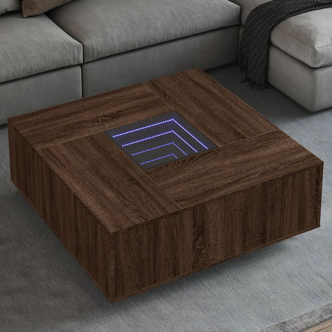 vidaXL Coffee Table with Infinity LED Brown Oak 100x100x40 cm