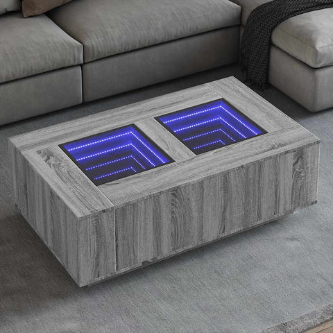 vidaXL Coffee Table with Infinity LED Grey Sonoma 116x69x40 cm