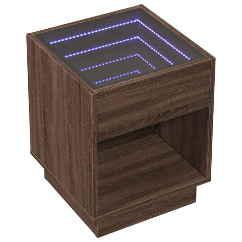 vidaXL Bedside Table with Infinity LED Brown Oak 40x40x50 cm
