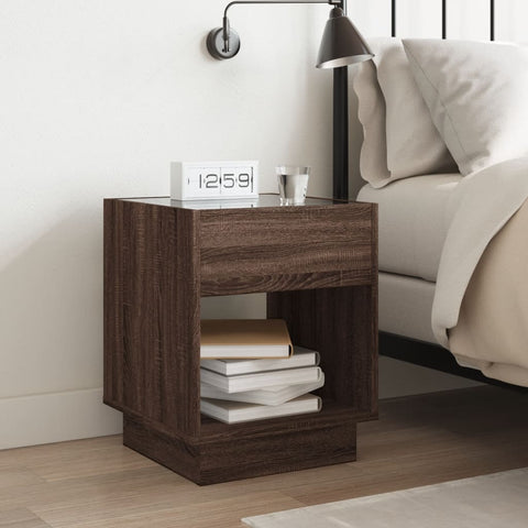 vidaXL Bedside Table with Infinity LED Brown Oak 40x40x50 cm