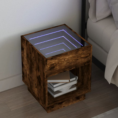 vidaXL Bedside Table with Infinity LED Brown Oak 40x40x50 cm