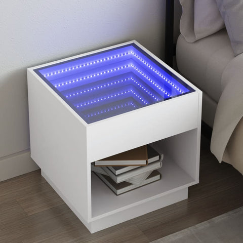 vidaXL Bedside Table with Infinity LED White 50x50x50 cm