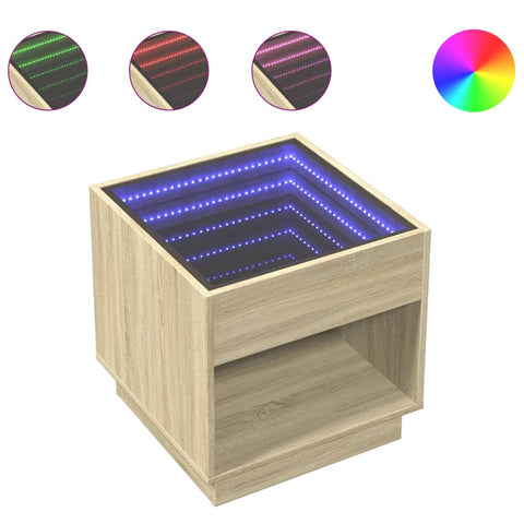 vidaXL Bedside Table with Infinity LED Sonoma Oak 50x50x50 cm