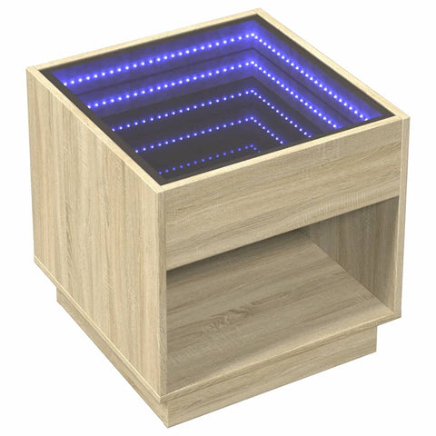 vidaXL Bedside Table with Infinity LED Sonoma Oak 50x50x50 cm