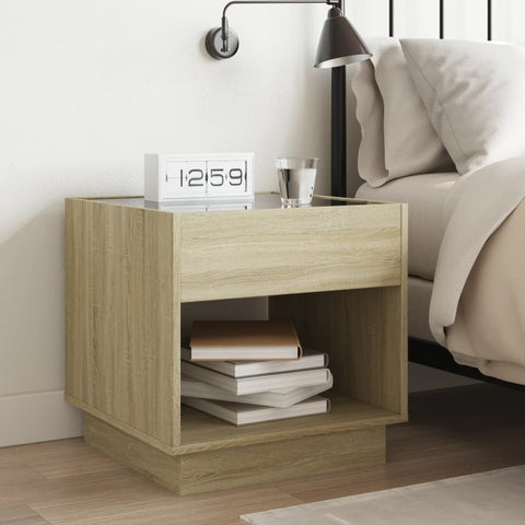vidaXL Bedside Table with Infinity LED Sonoma Oak 50x50x50 cm