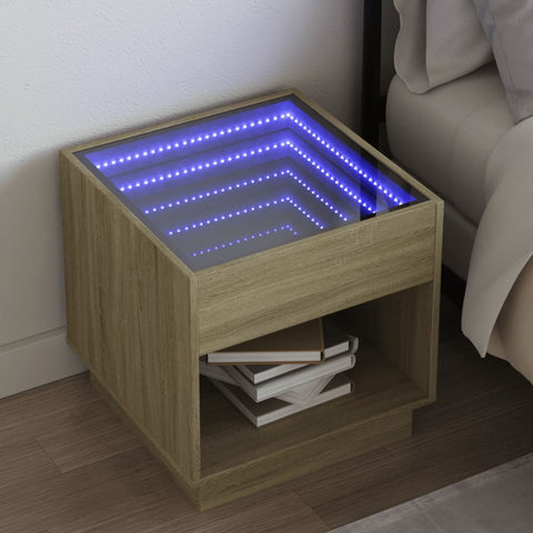 vidaXL Bedside Table with Infinity LED Sonoma Oak 50x50x50 cm