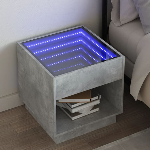 vidaXL Bedside Table with Infinity LED Concrete Grey 50x50x50 cm