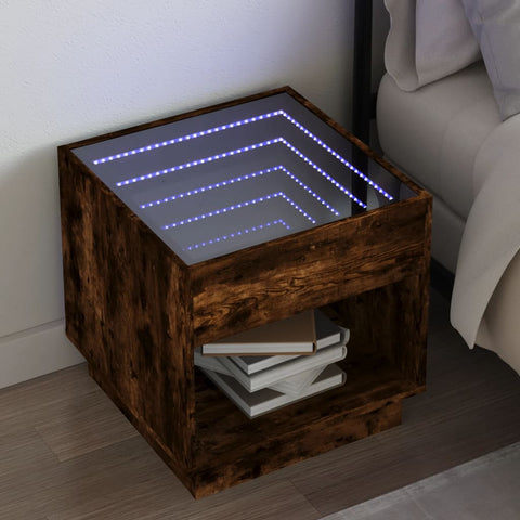 vidaXL Bedside Table with Infinity LED Smoked Oak 50x50x50 cm