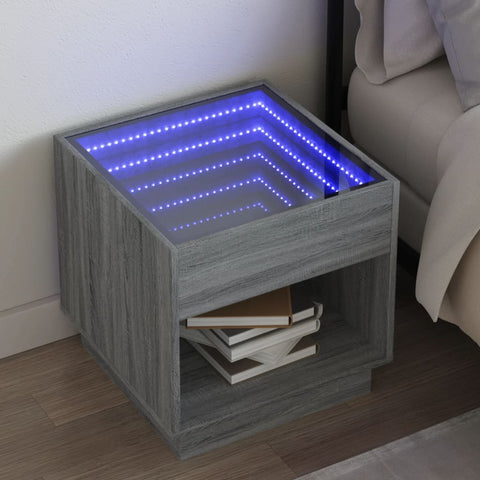 vidaXL Bedside Table with Infinity LED Grey Sonoma 50x50x50 cm