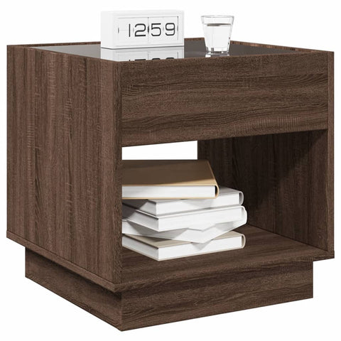 vidaXL Bedside Table with Infinity LED Brown Oak 50x50x50 cm