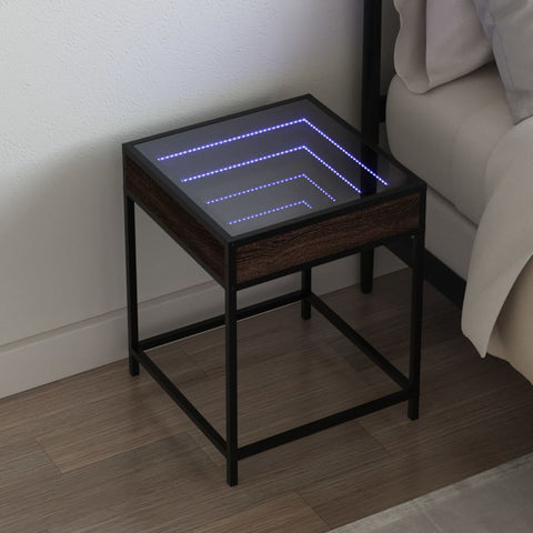 vidaXL Bedside Table with Infinity LED Brown Oak 40x40x51 cm