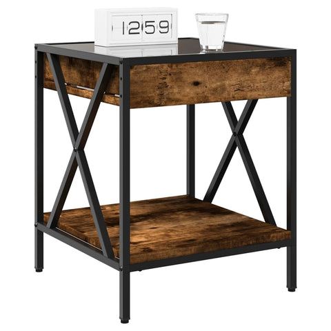 vidaXL Bedside Table with Infinity LED Smoked Oak 40x40x49 cm