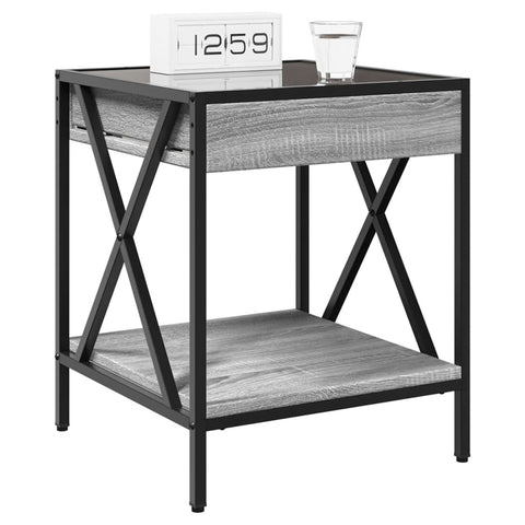 vidaXL Bedside Table with Infinity LED Grey Sonoma 40x40x49 cm